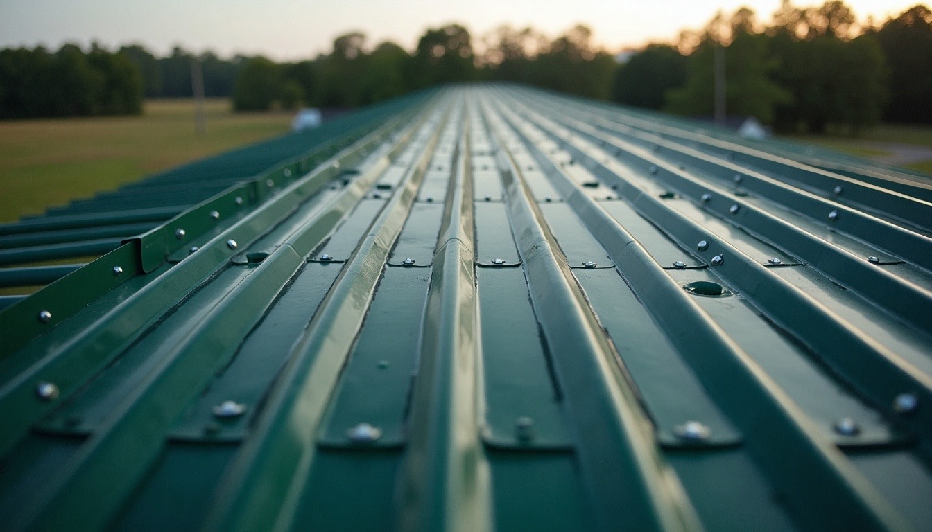 standing seam and exposed-fastener metal roof on a rural Alabama home, realistic